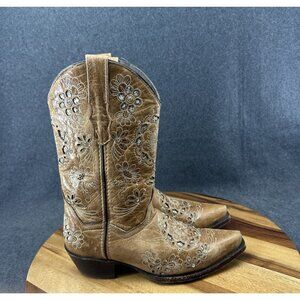 Texas Country Boots Womens Sz 6.5 Brown Embroidered Western Cowboy Floral Cutout